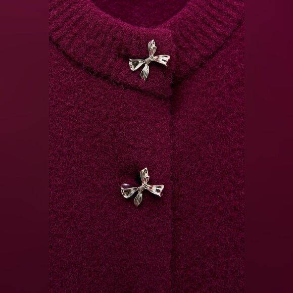 ZARA BOW SHAPED BUTTON KNIT CARDIGAN - Picture 6 of 8